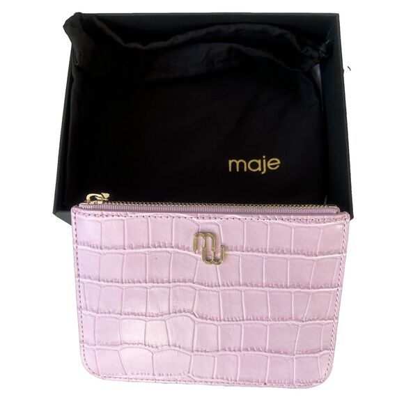 Maje Pink Crocodile Embossed Design Leather Zip Up Coin Wallet/Pouch NEW - Picture 3 of 8